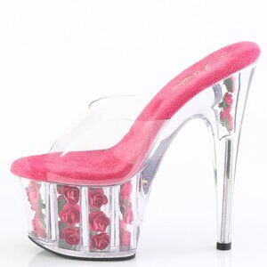Clear Platform Mules with Pink Roses | High Heel Exotic Dance Shoes